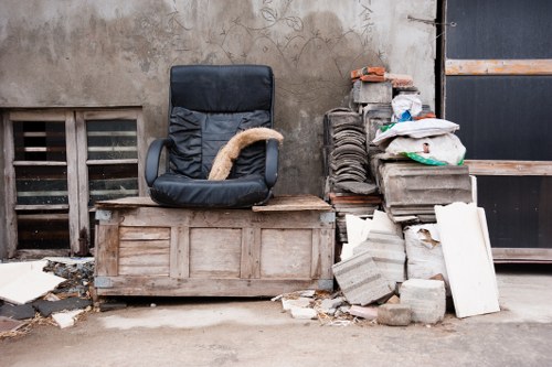 Various types of demolition waste materials ready for removal